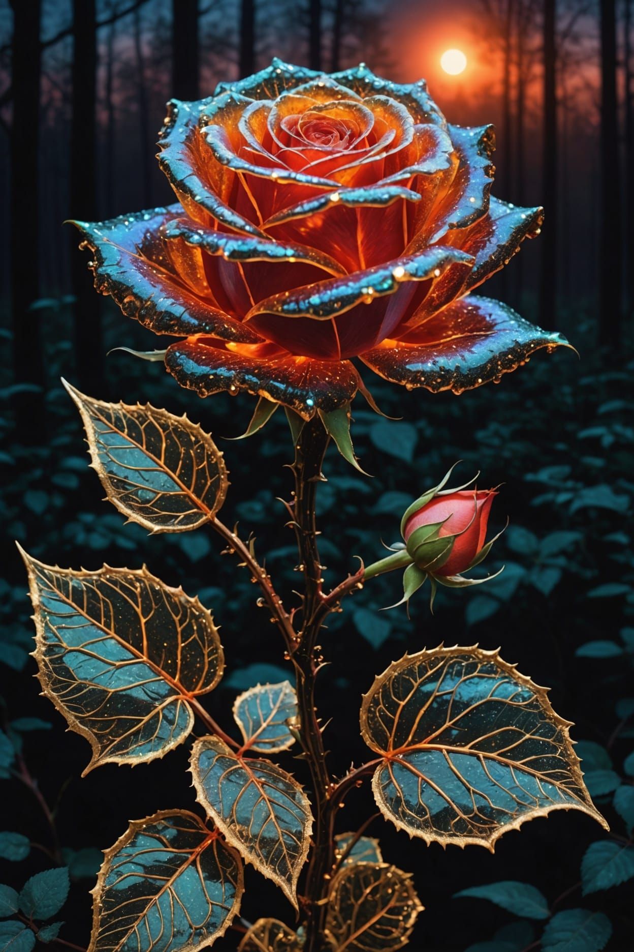 Bioluminescent Rose with Victorian Chrome Lace