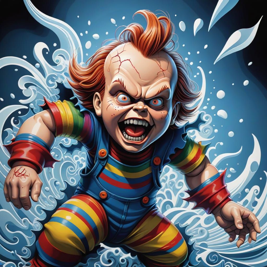 Abstract Fractal Portrait of Chucky in Gouache