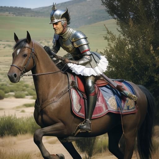 Don Quixote in Rusty Armor Rides in Spain