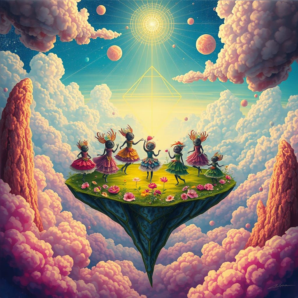 Floating Island Tea Party: A Surreal Utopia