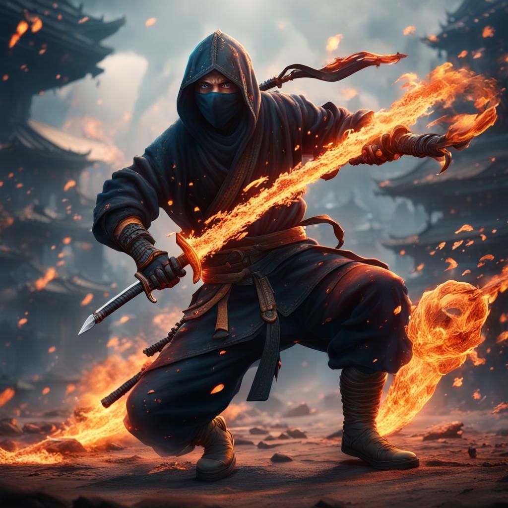 Deadly Fire Ninja Digital Matte Painting
