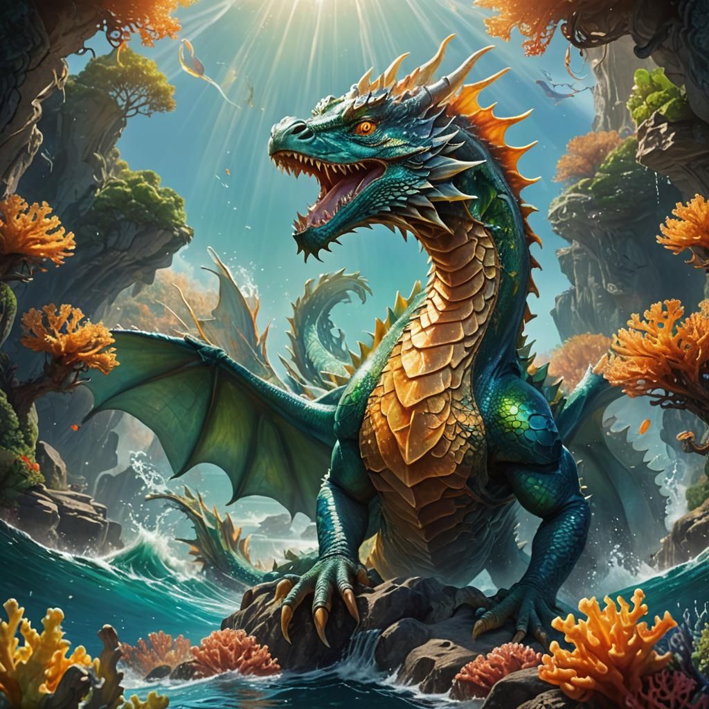 Majestic Water Dragon Rising from the Ocean