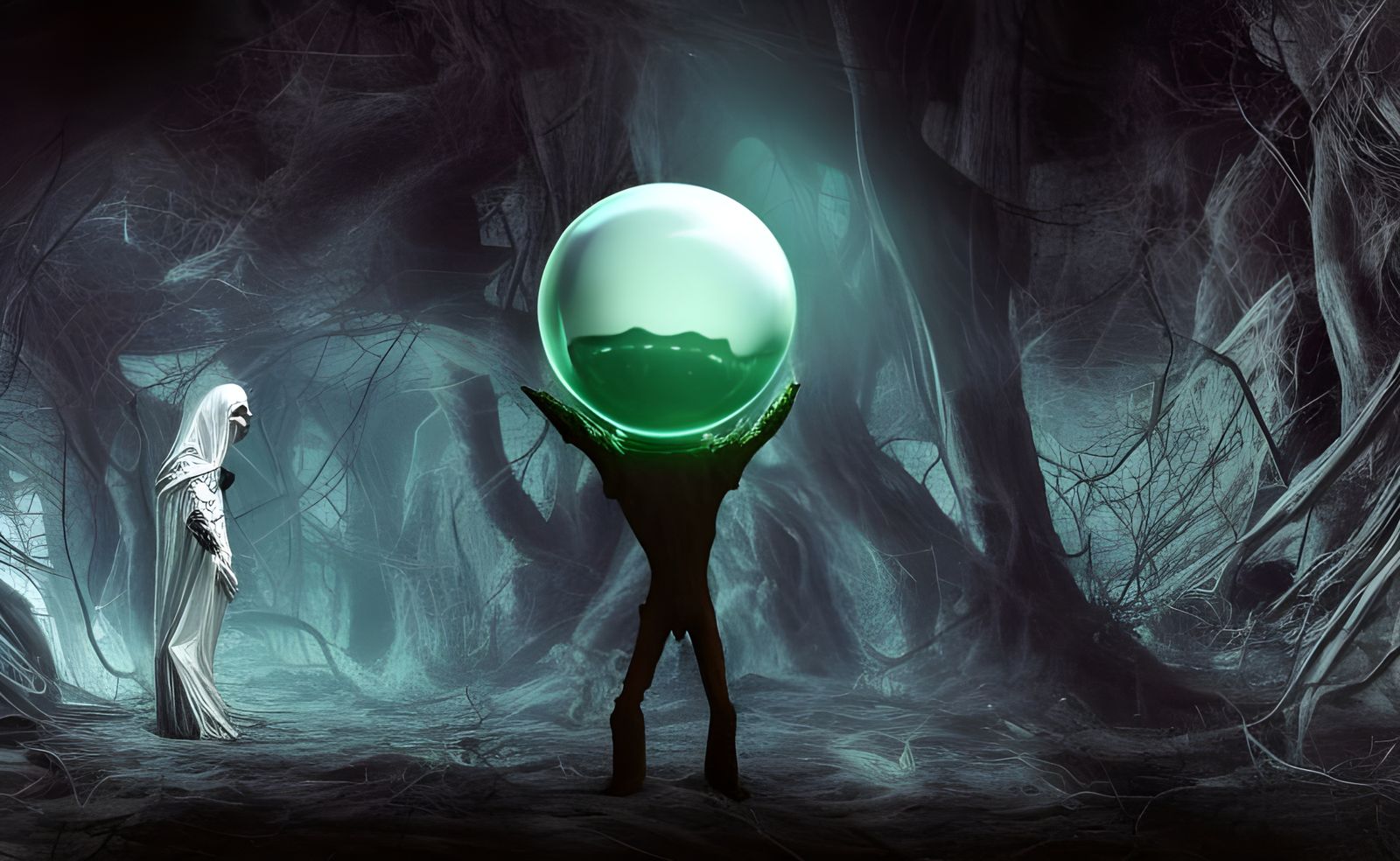 Terrifying Alien Sorcerer Mapping Earth in Glass Ball