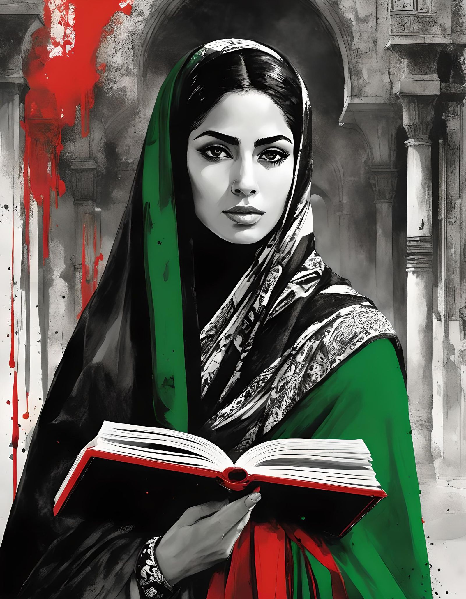 Brave Palestinian Woman Portrait in Black and White