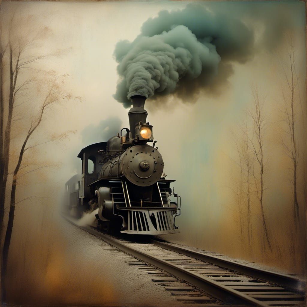 Ethereal Ghost Train Wends Through Misty Landscape