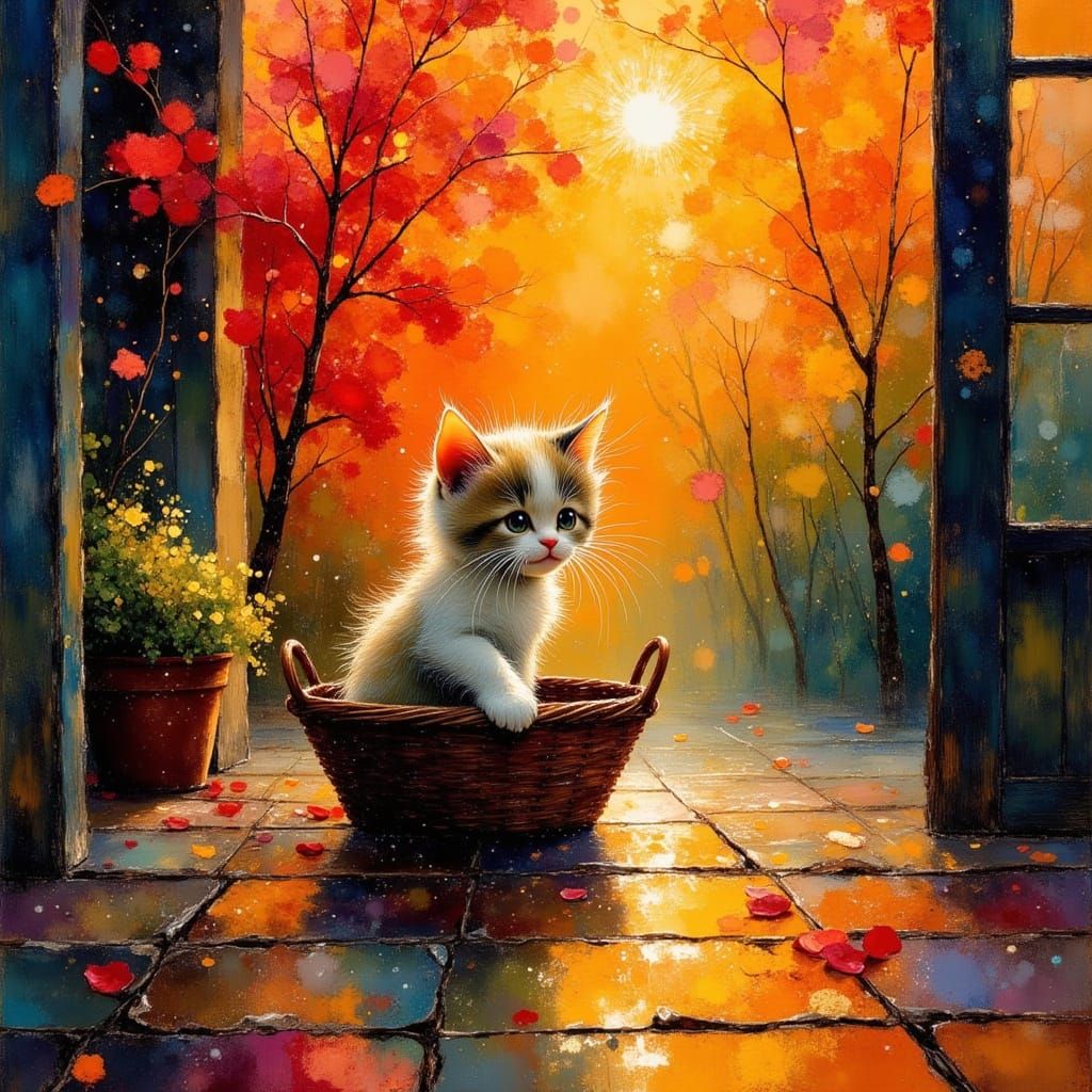 Cute Kitten Shakes Off Rain on Sunset Porch