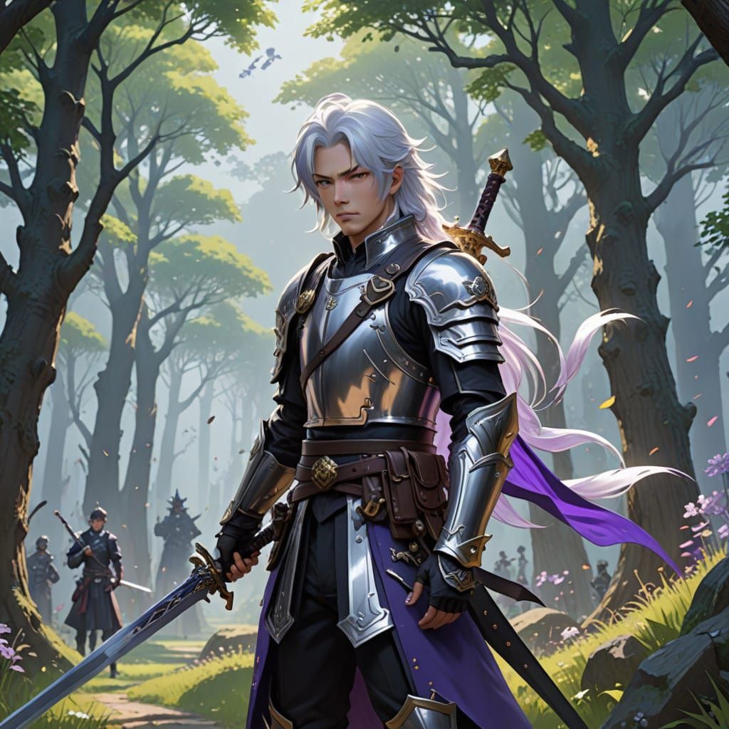 Anime Style Sword Instructor with Violet Eyes