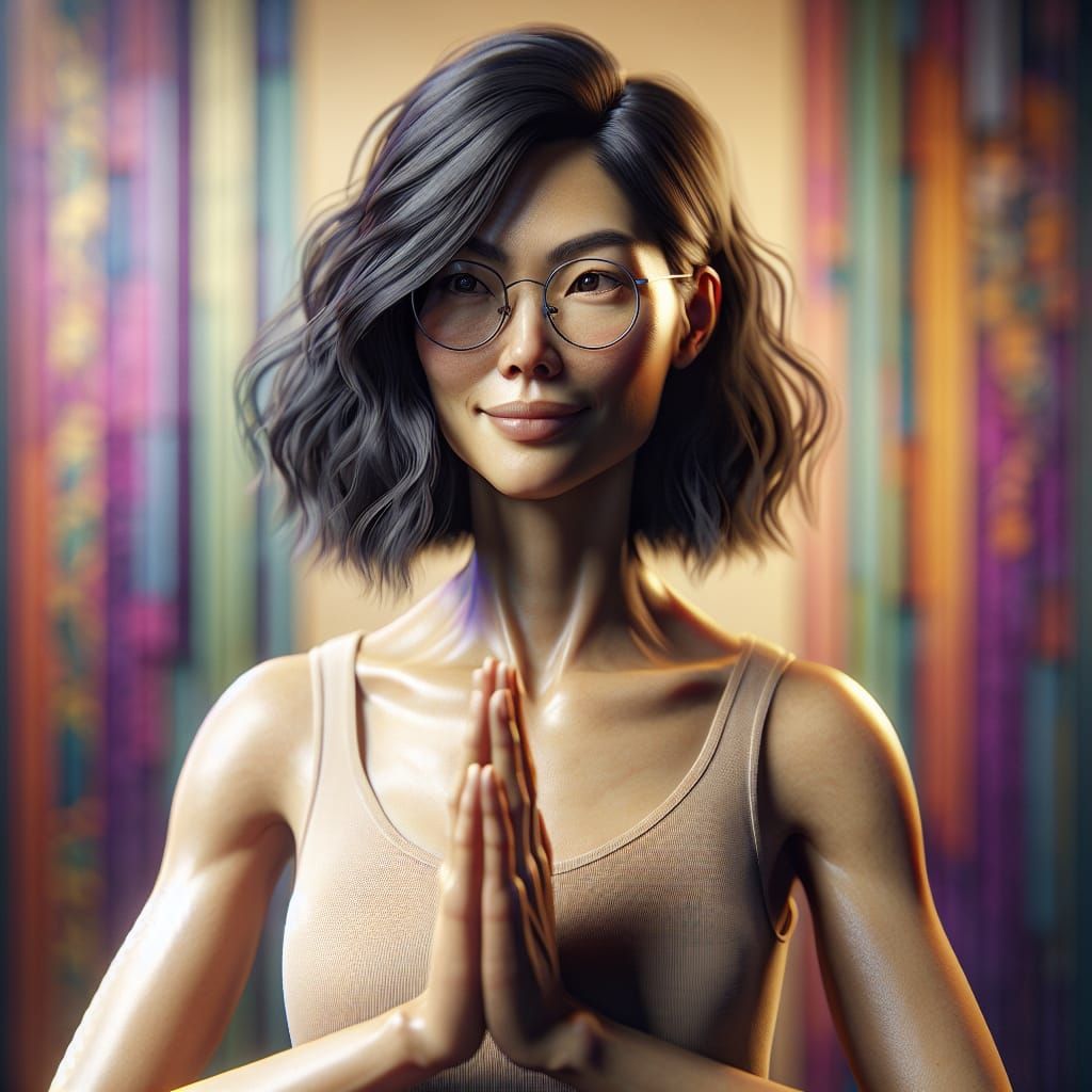 Mature Asian Woman Meditating in Calm Room