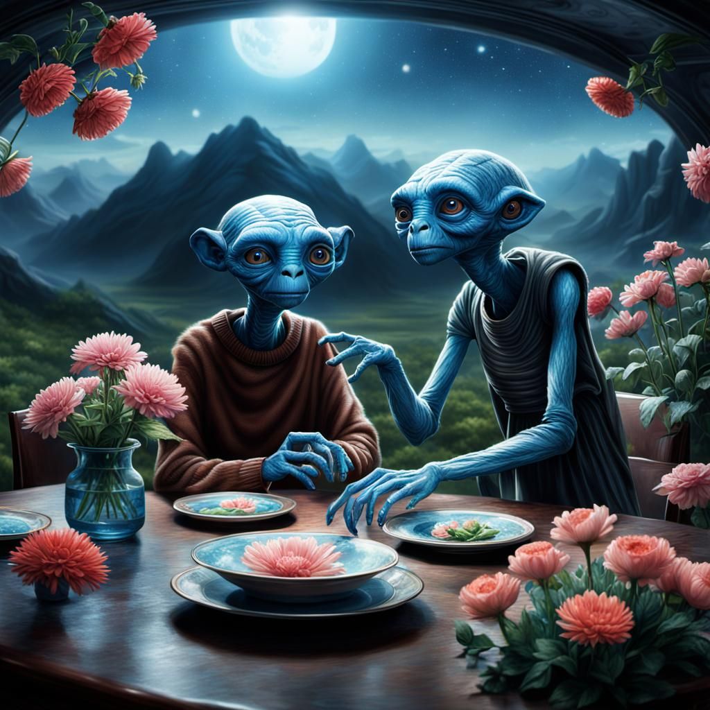 E.T. and Woman in Detailed Digital Painting