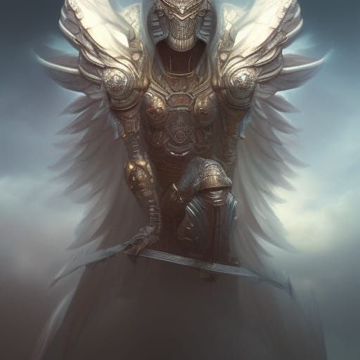 Angelic Knight with Fire Wings and Golden Sword