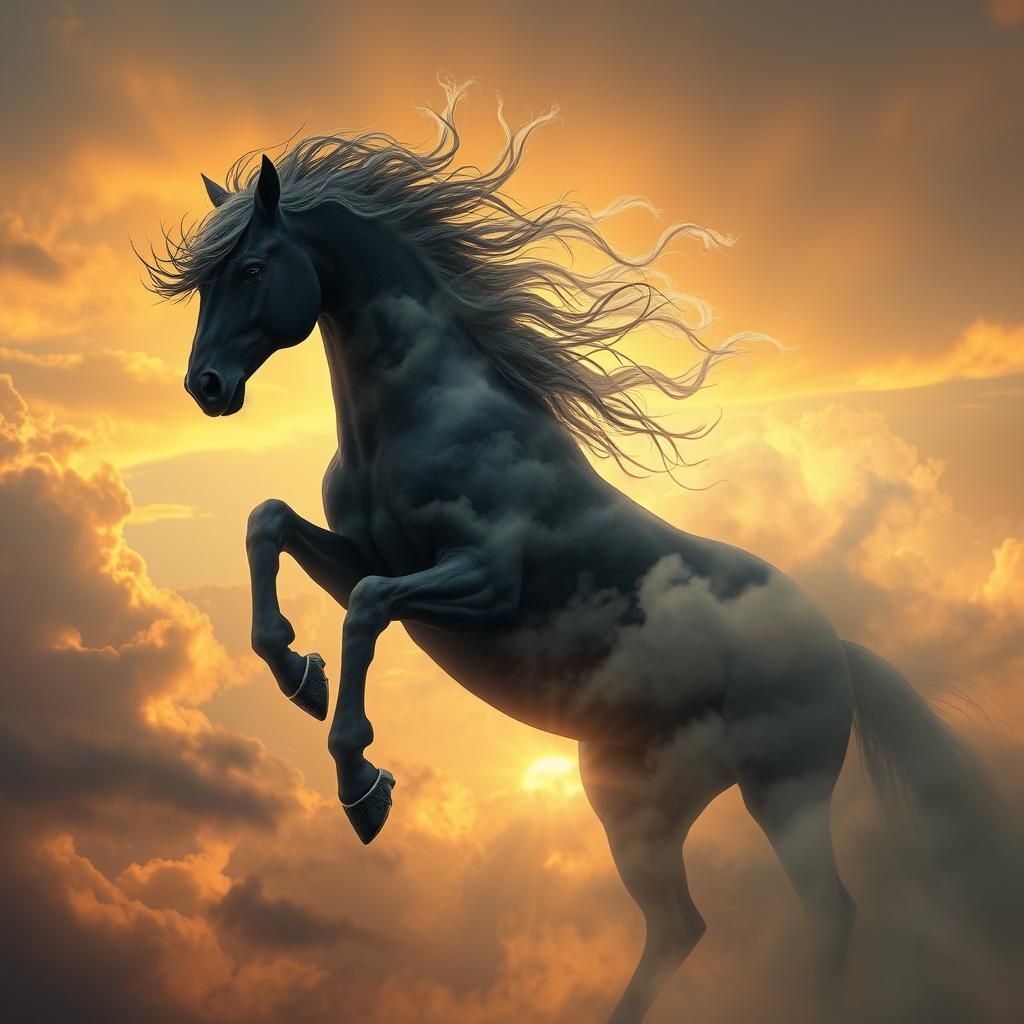 Majestic Black Cloud Horse in Photorealistic Style