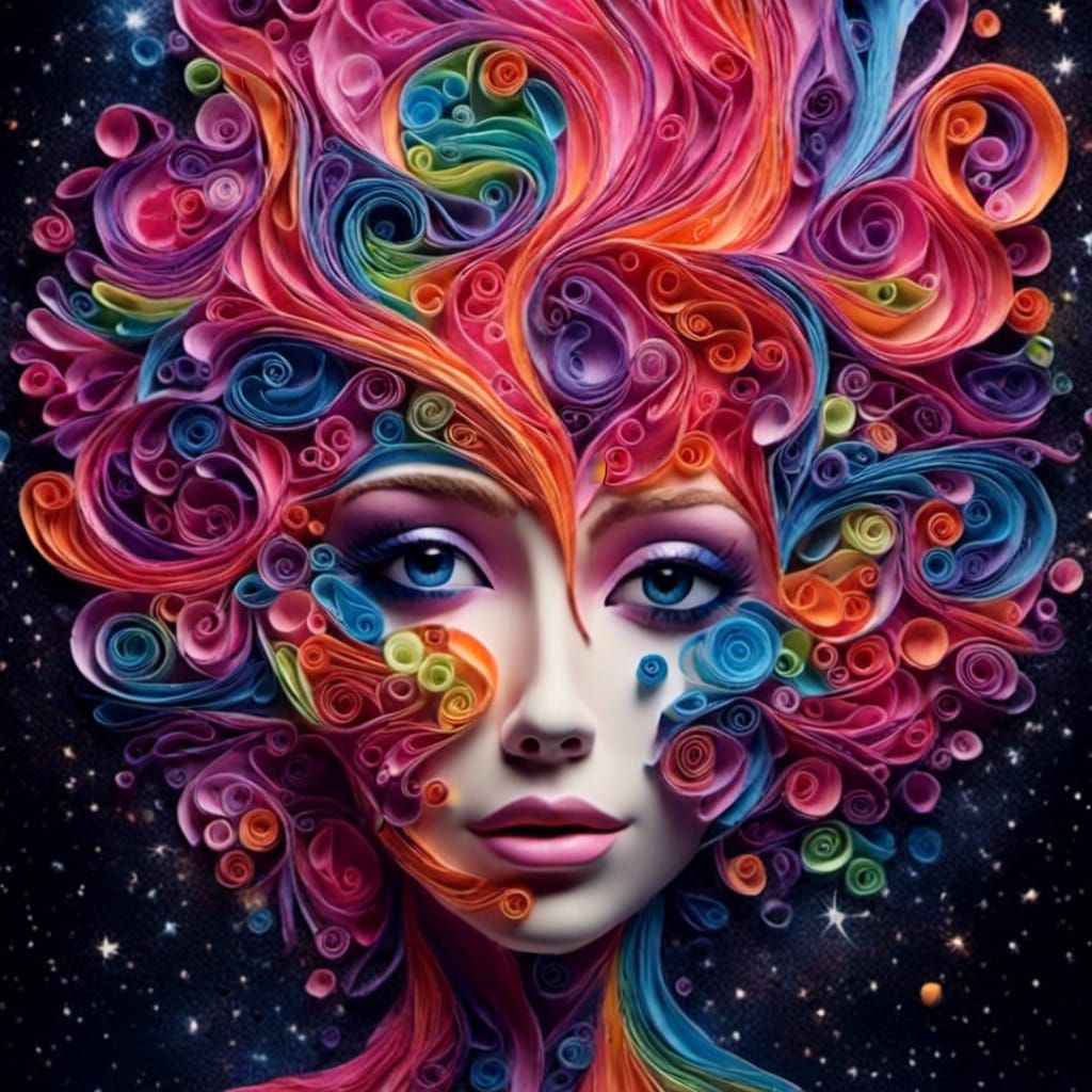 Neon Galaxy Face with Quilling Microfiber Details