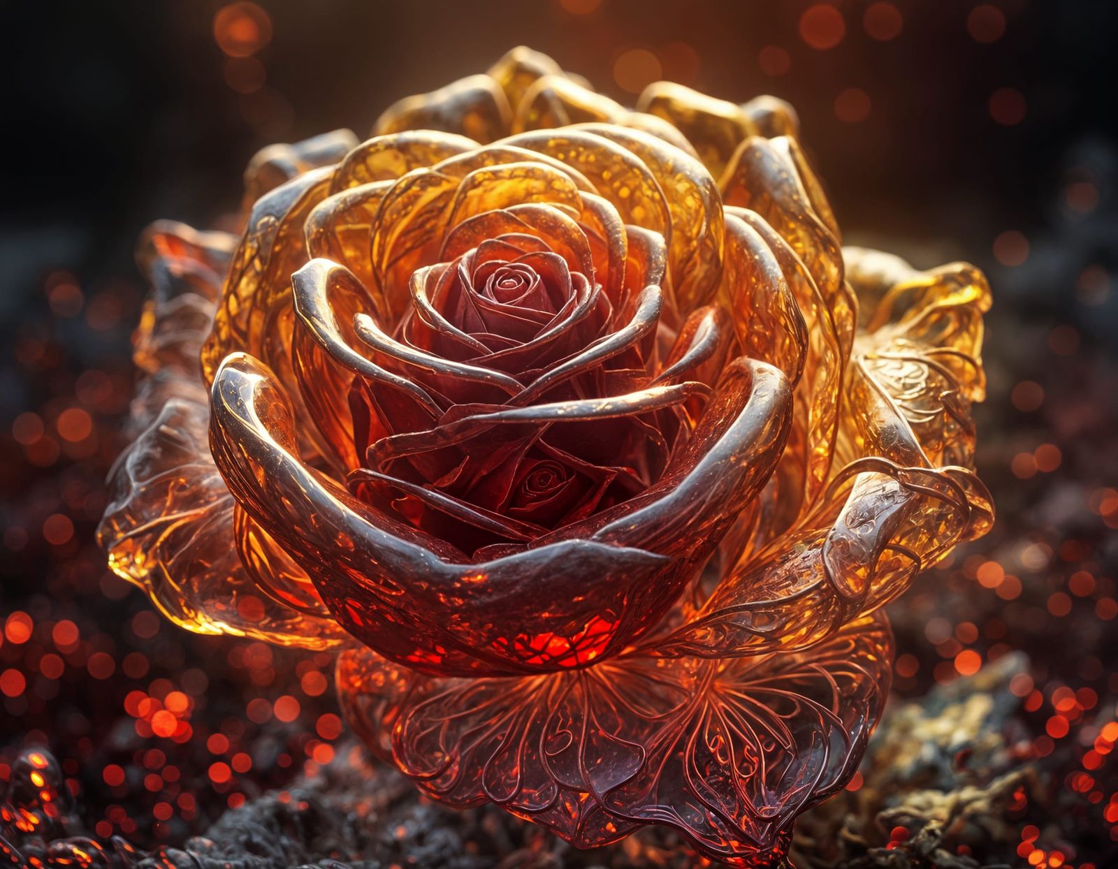 Filigree Crystal Rose in Luminous Fog