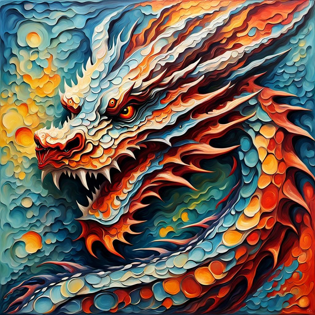 Abstract Impasto Dragon with Complementary Colors