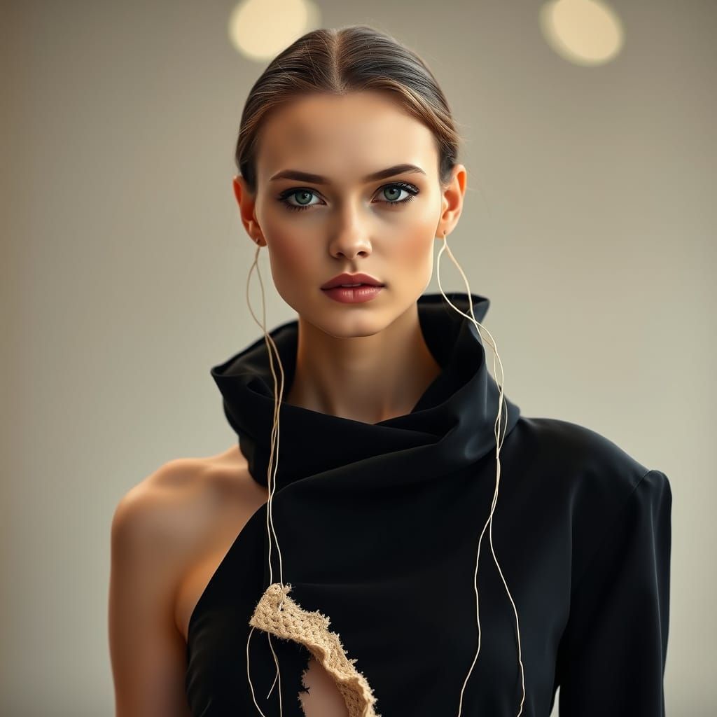 Haute Couture Fashion Model in Raw, Unfinished Garment