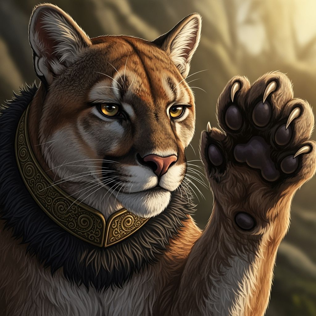 Close-Up Cougar Portrait with Extended Claws