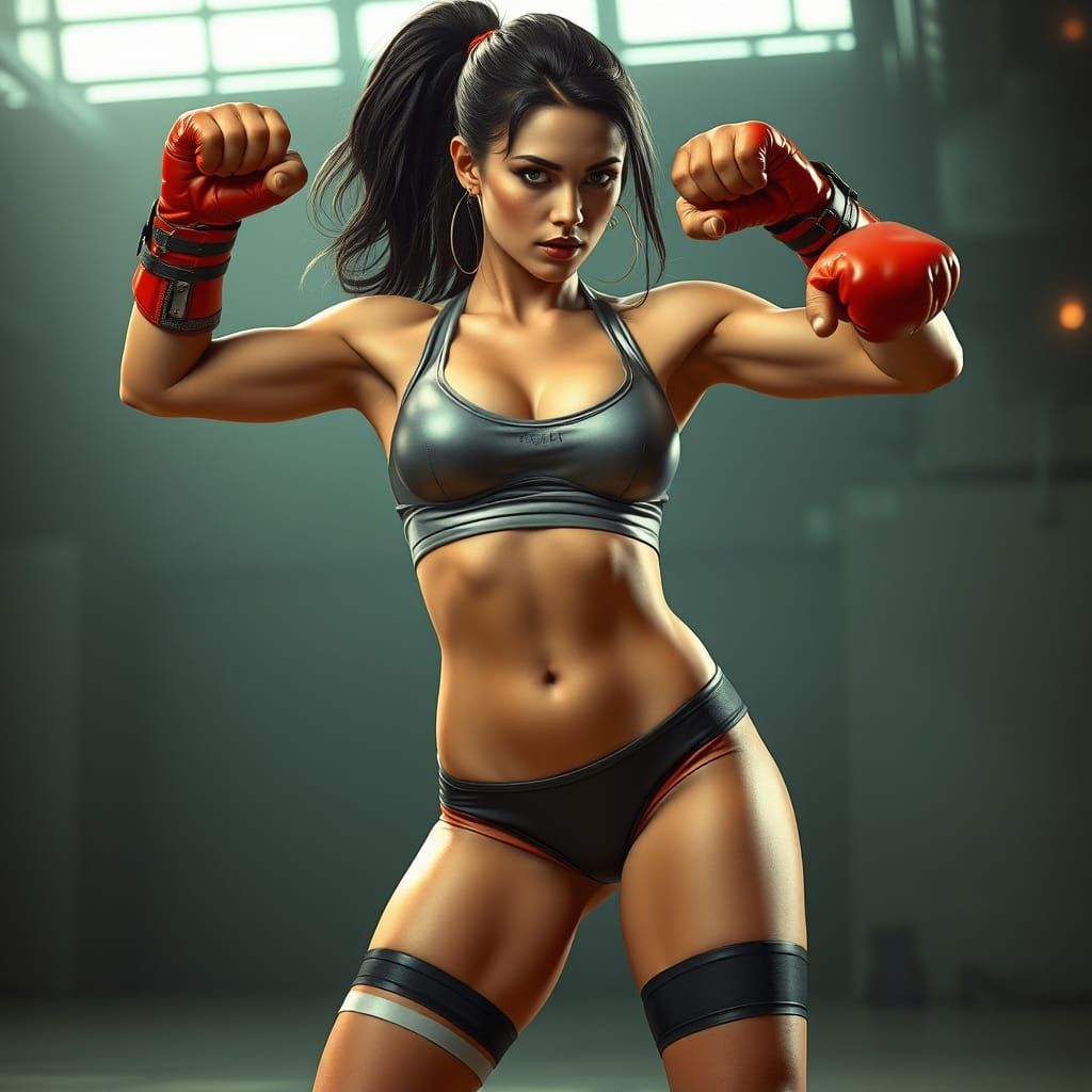 Exotic Woman in Sci-Fi Boxing Pose