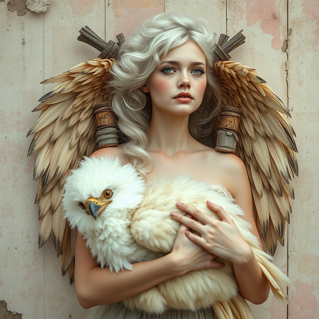 Ethereal Woman with Cloud Hair and Wings