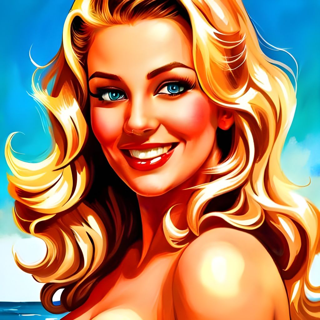 Smiling Blonde on 1960s Surfing Beach