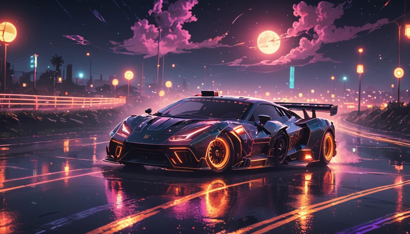 Fantastical Car Races Down Mystical Road: Pixel Art