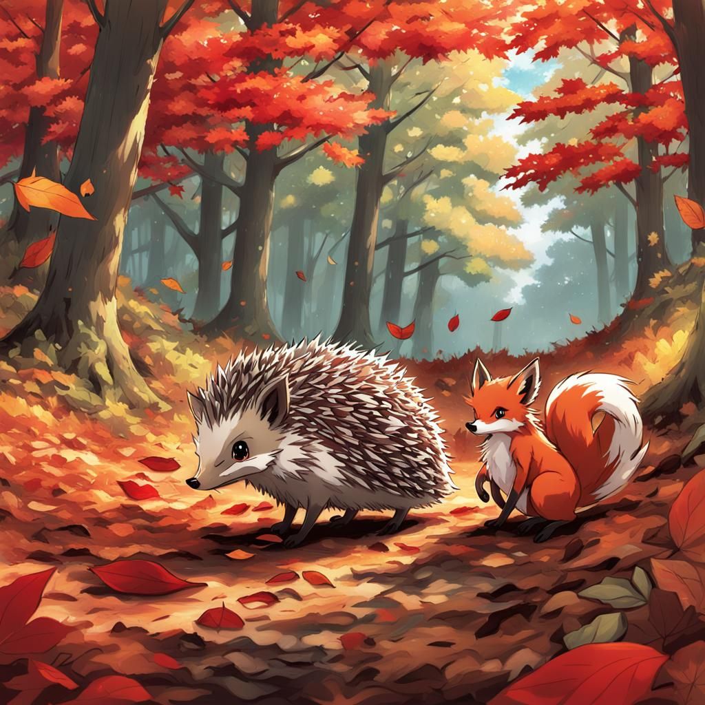 Forest Friends in Autumn, Studio Ghibli Style