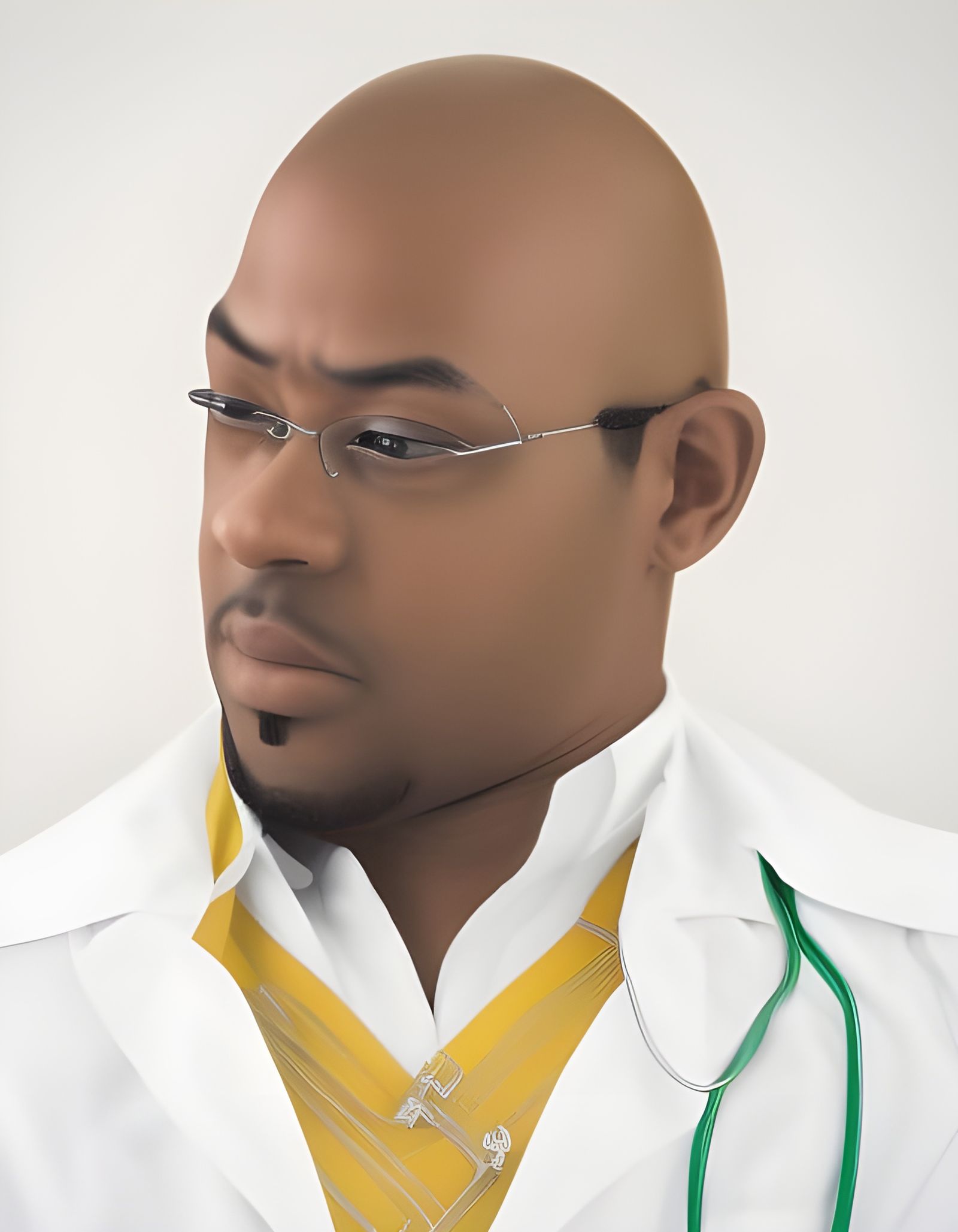 Hyperrealistic Portrait of a Bald Man in Scrubs