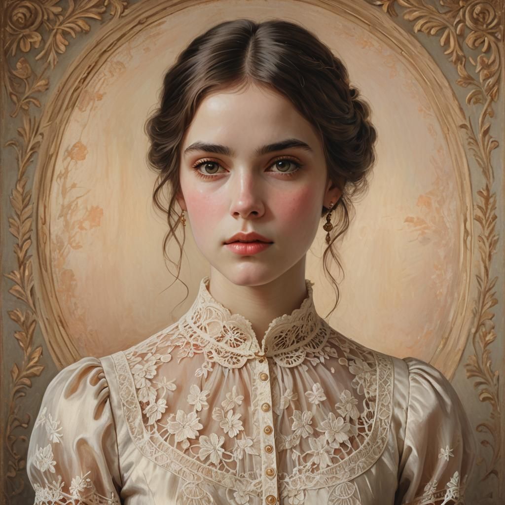 Elegant Neoclassical Portrait of Woman in Lace