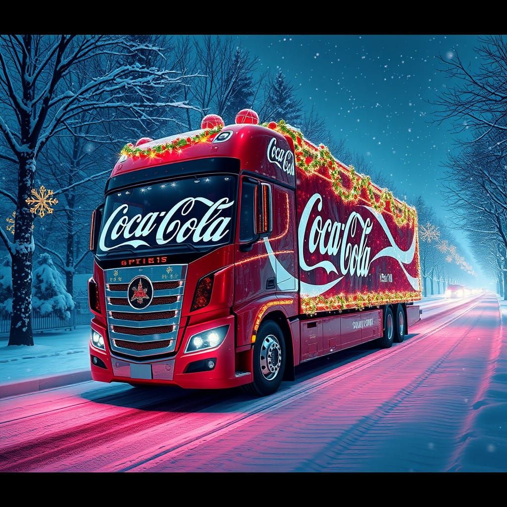 Majestic Coca-Cola Truck Adorns Christmas Snowscape