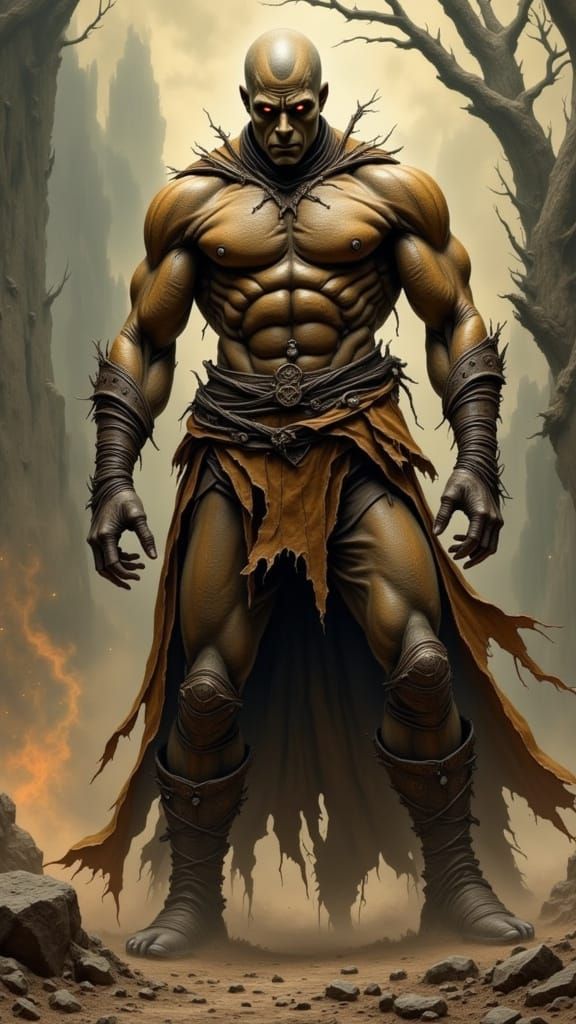 Handsome Golem-Human Hybrid in Dark Claymation Style