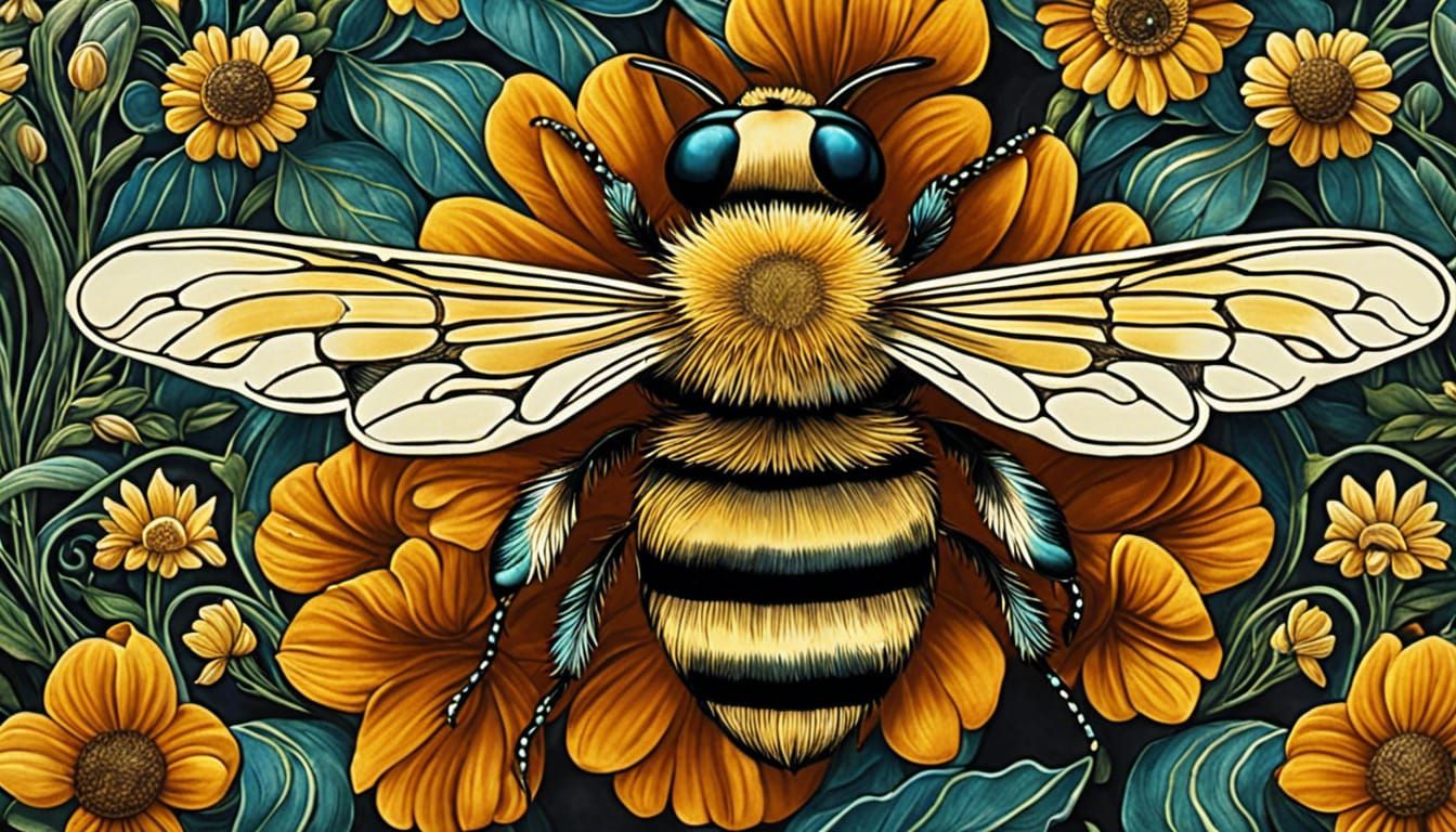 Intricate Bee Gathering Honey Among Turquoise Petals