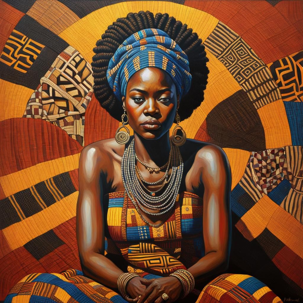 Yaa Anansa Portrait in Ghanaian Folk Art Style