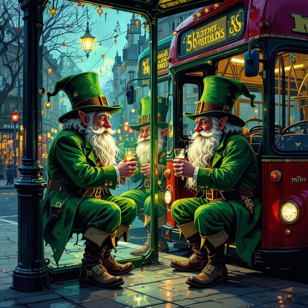 Mischievous Leprechauns Create Optical Illusion at Bus Stop