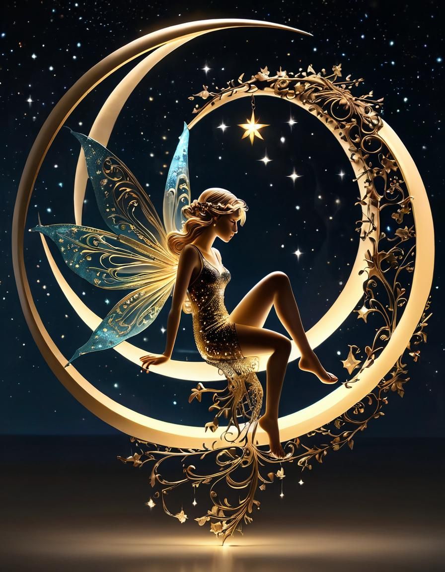 A fairy sitting on the crescent moon