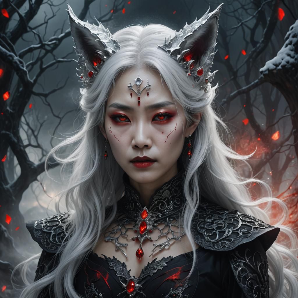 Korean Vampire Queen with Fox Ears as Dark Fantasy Art