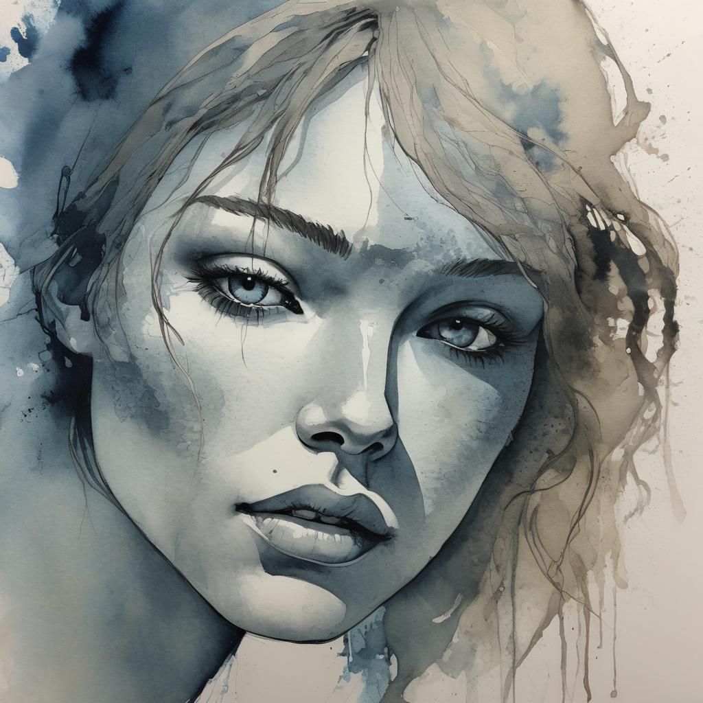 Mysterious Woman: Minimalist Ink Sketch Portrait