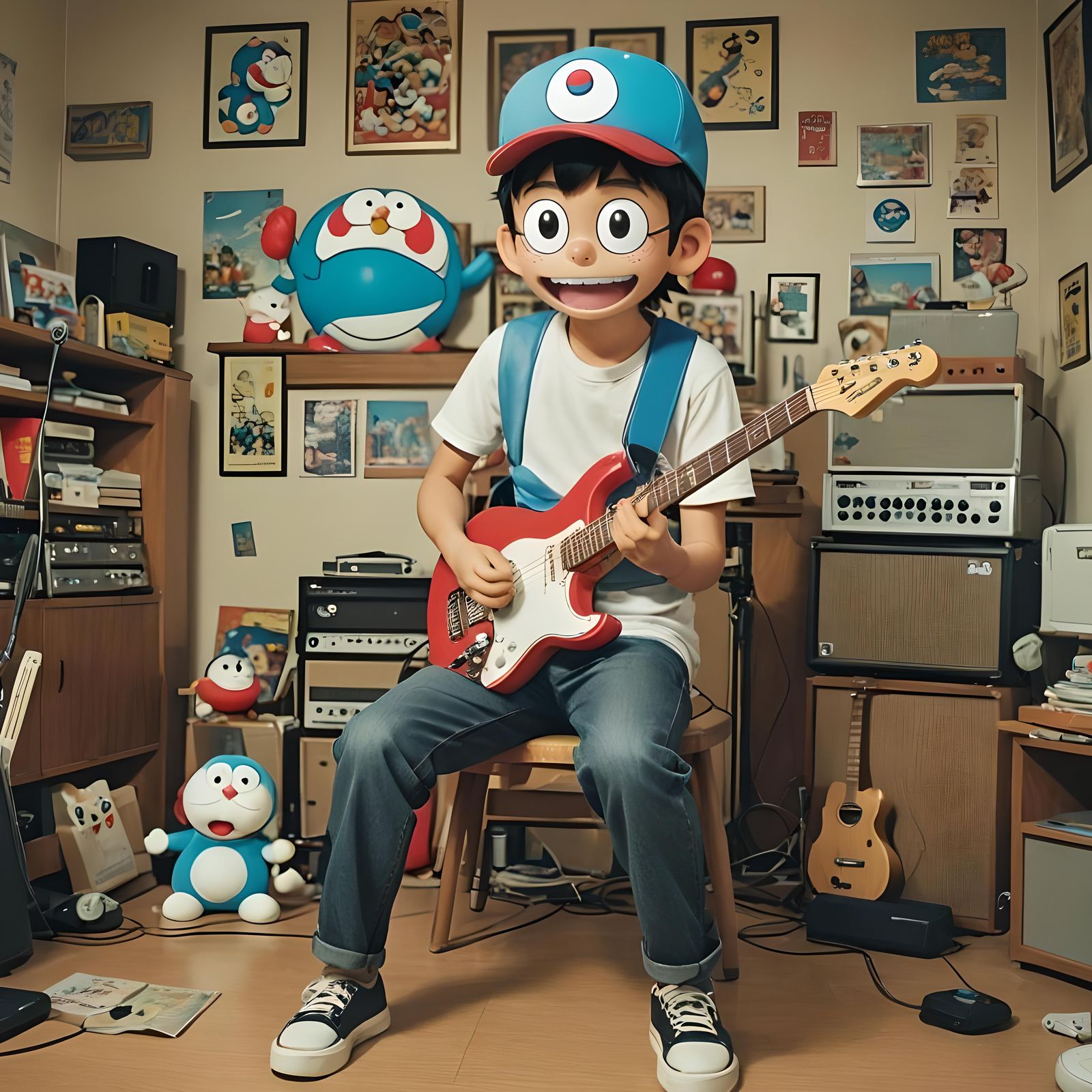 Doraemon and Man Play Guitar in Japan: Film Still
