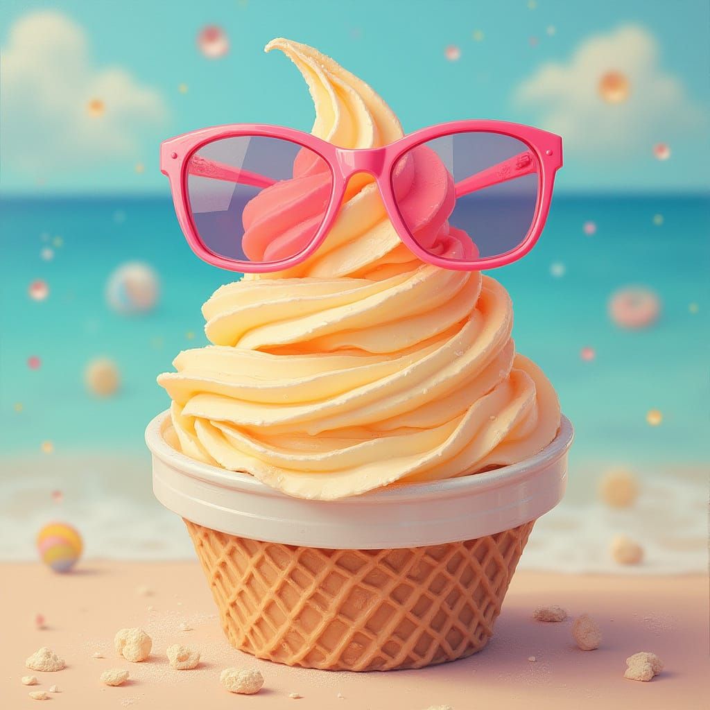 Relaxed Dog Wears Sunglasses Enjoying Creamy Ice Cream