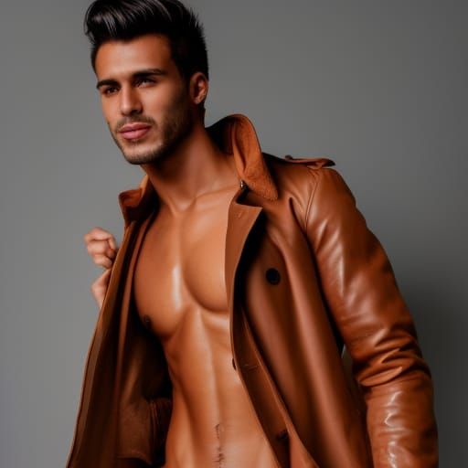 Latino Model in Leather Coat: Photorealistic 8K Portrait
