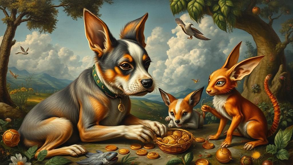 Avaricious Dog in Renaissance Style Landscape
