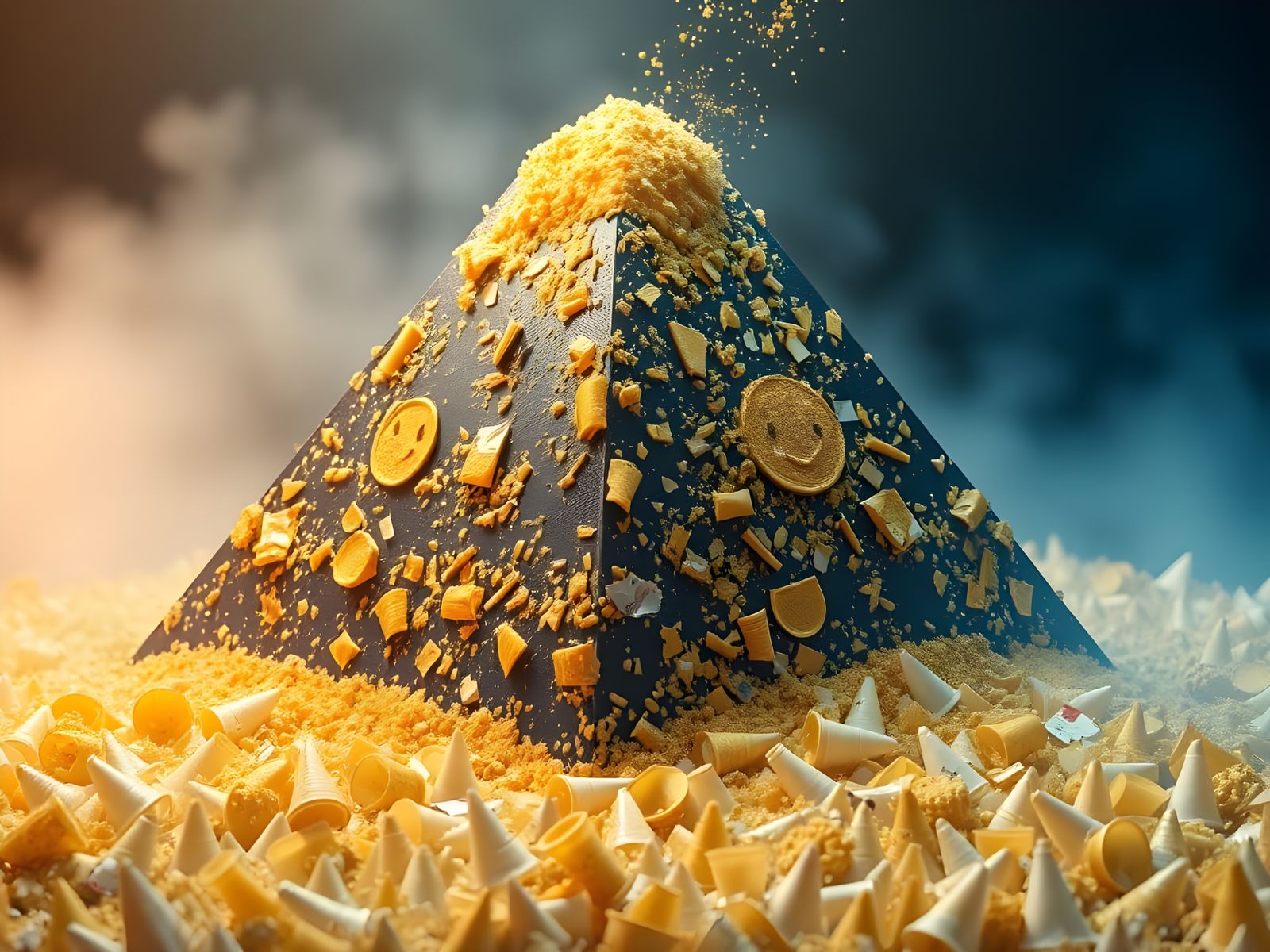 Char-Grilled Pyramid Diorama in Hyper-Realistic CGI Style