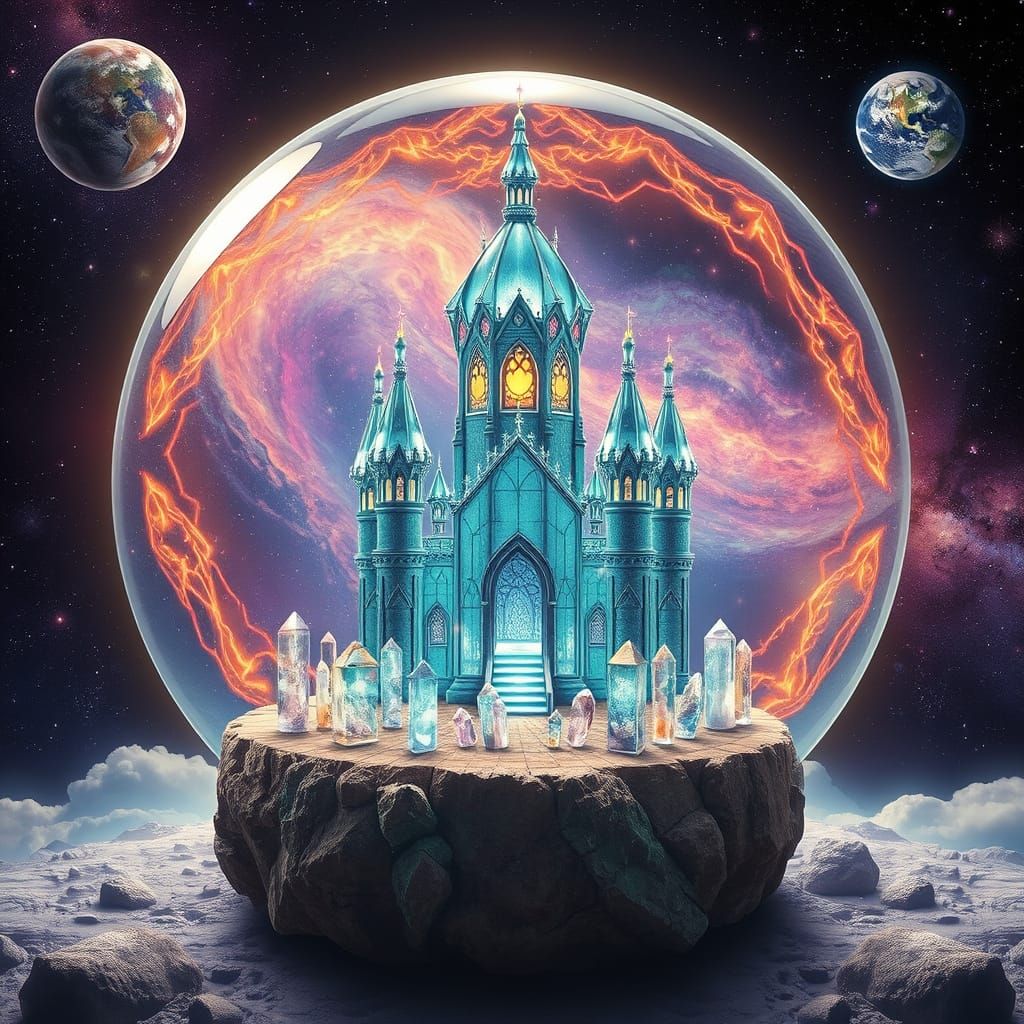 Ethereal Crystal Orb Unveils Cosmic Castle