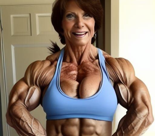 Muscular Elderly Female Bodybuilder Flexing