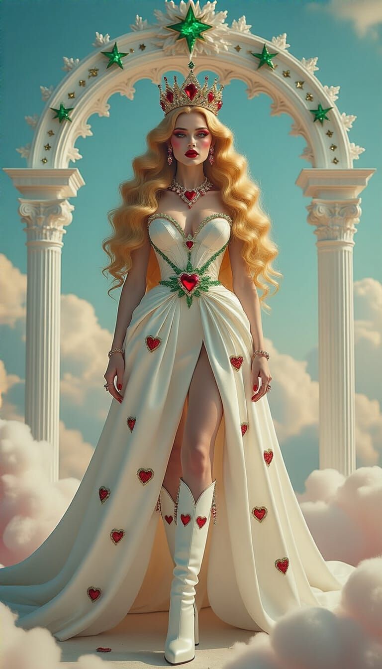 Goddess with Ruby and Emerald Crown, Cinematic Style