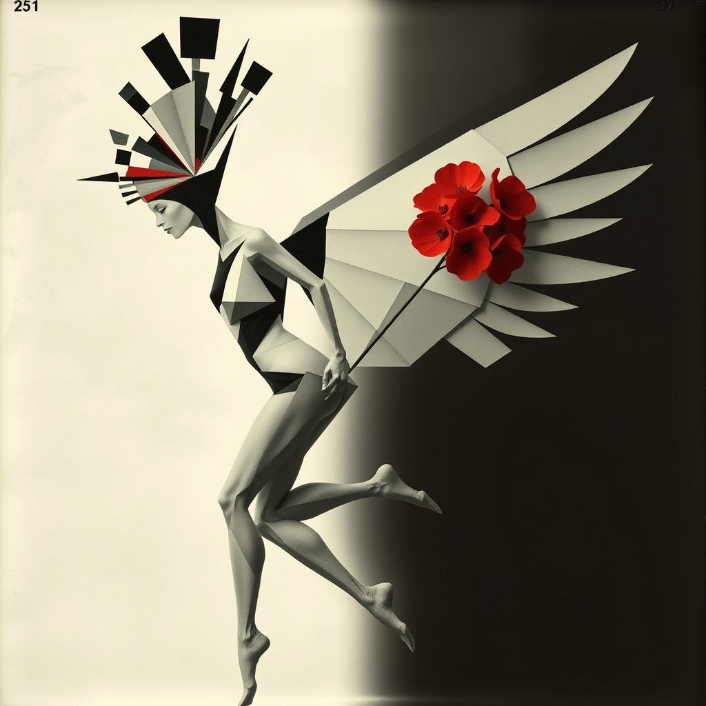 Geometric Winged Figure in Photogram Style