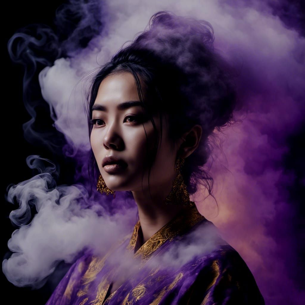 Woman in Smoke: Hyperrealistic Oil Painting