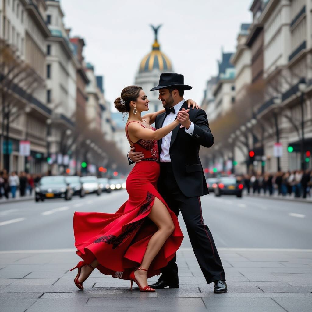Passionate Tango Dance on Argentina's Avenida 9 de Julio
