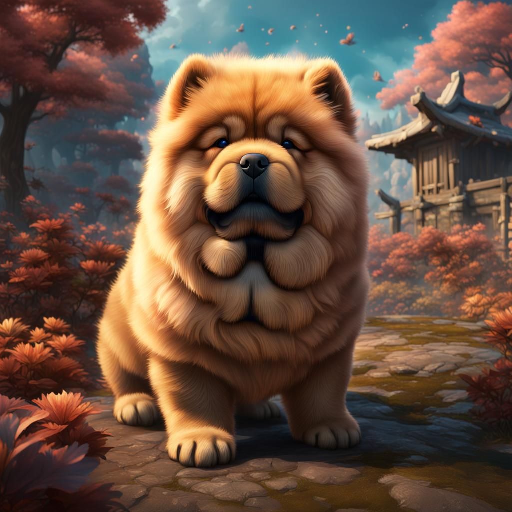 Chow Chow Puppy: Detailed Matte Painting