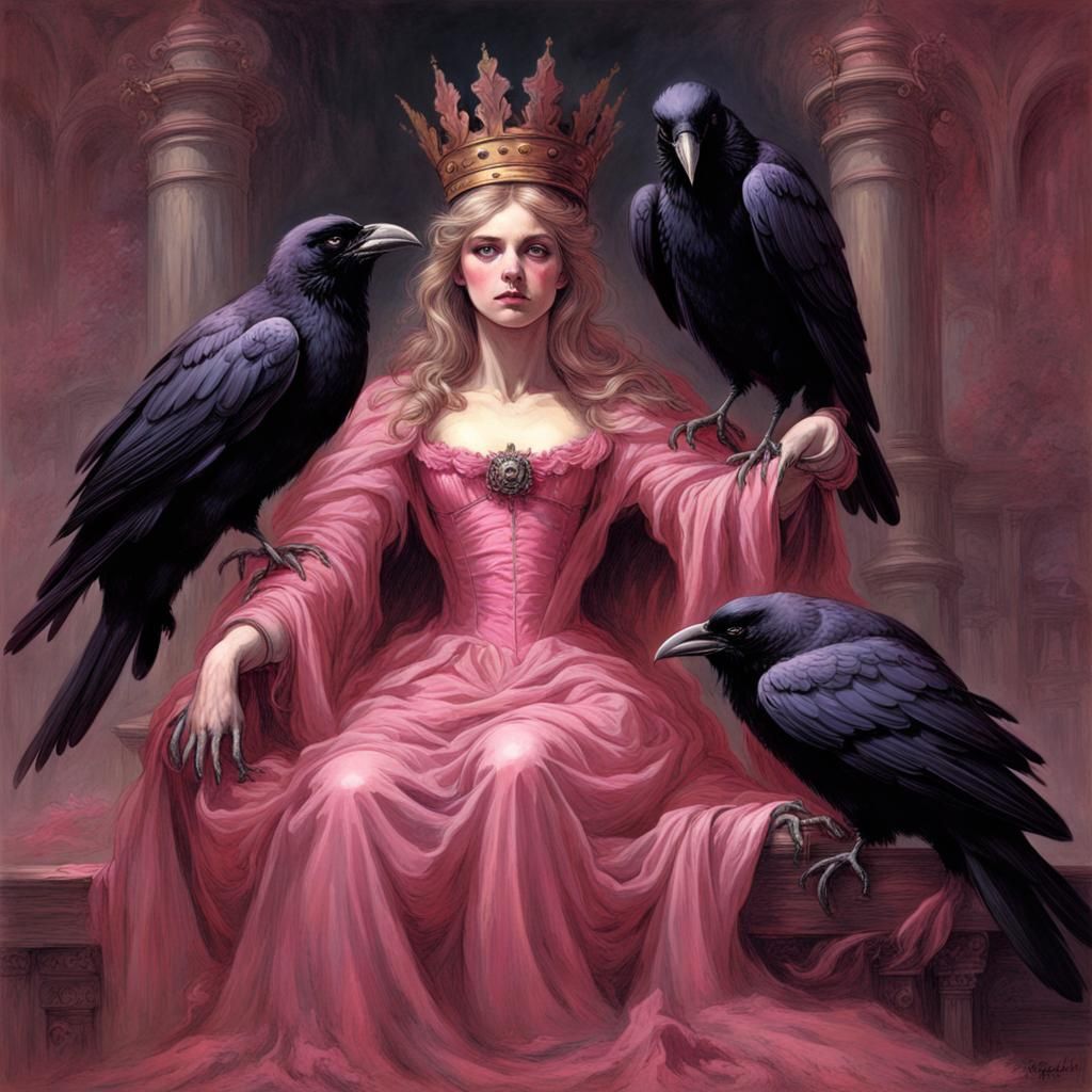 Pink Raven Queen in Gothic Horror Style