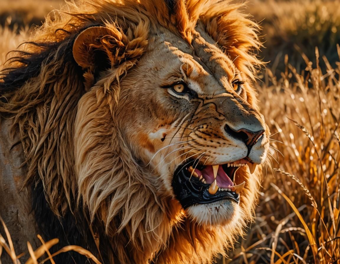 Surrealist Lion Portrait in Golden Light