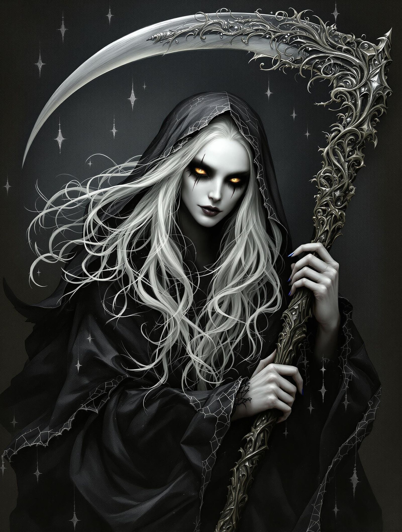 Mysterious Dark Fantasy Grim Reaper in Ornate Robes